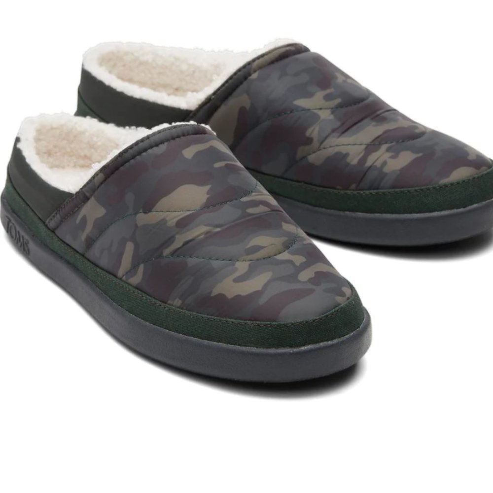 TOMS SAGE WOMENS FAUX FUR LINED QUILTED SCUFF SLIPPERS